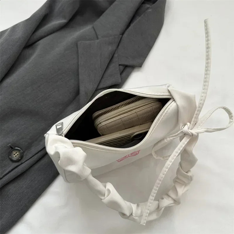 Embroidery Bowknot Butterfly Shoulder Bag Y2k-Style Ruffle Handle Nylon Bow Tote Bag Makeup Lipstick Bag Handbag 250106