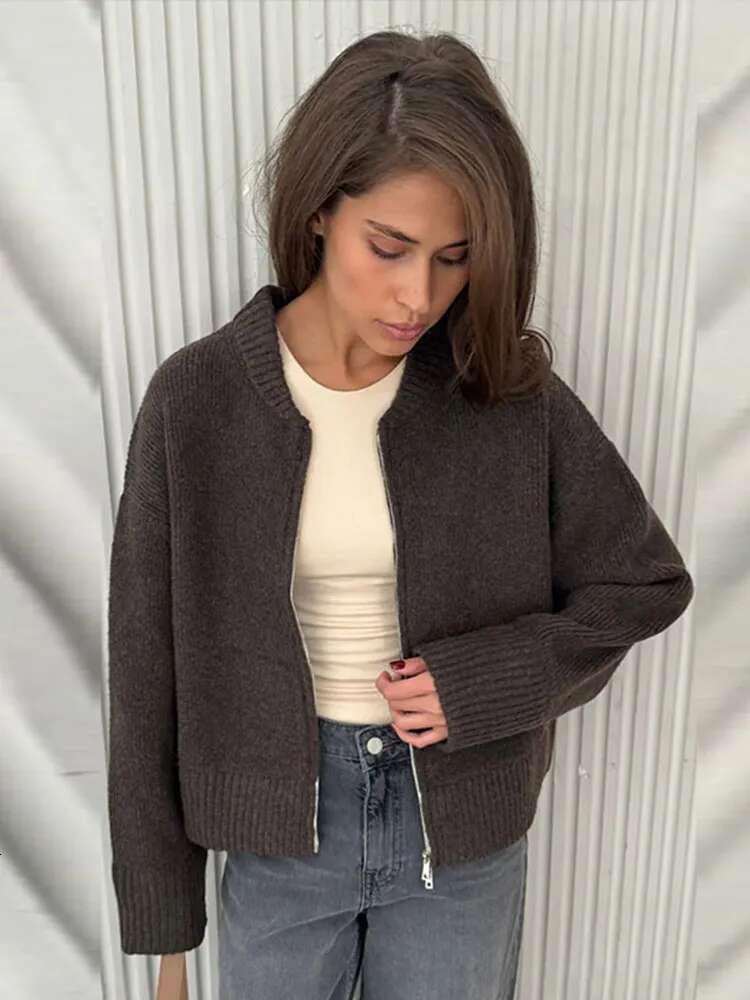 Fashion Solid Knitted Cardigan For Women Elegant O-Neck Long Sleeve Zipper Female Sweater 2024 Autumn Winter Lady Chic Knitwear
