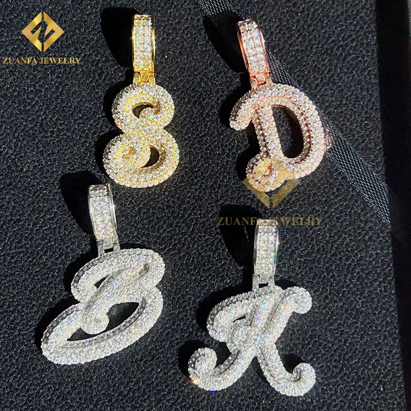 Hot sale initial K vvs sier gold plated iced out letter pendant moissanite jewelry