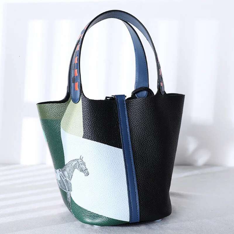 VM FASHION KISS Painted Basket Handbag Stylish Adjustable Shoulder Top Cowhide Women's Leather Hand Leisure Bag