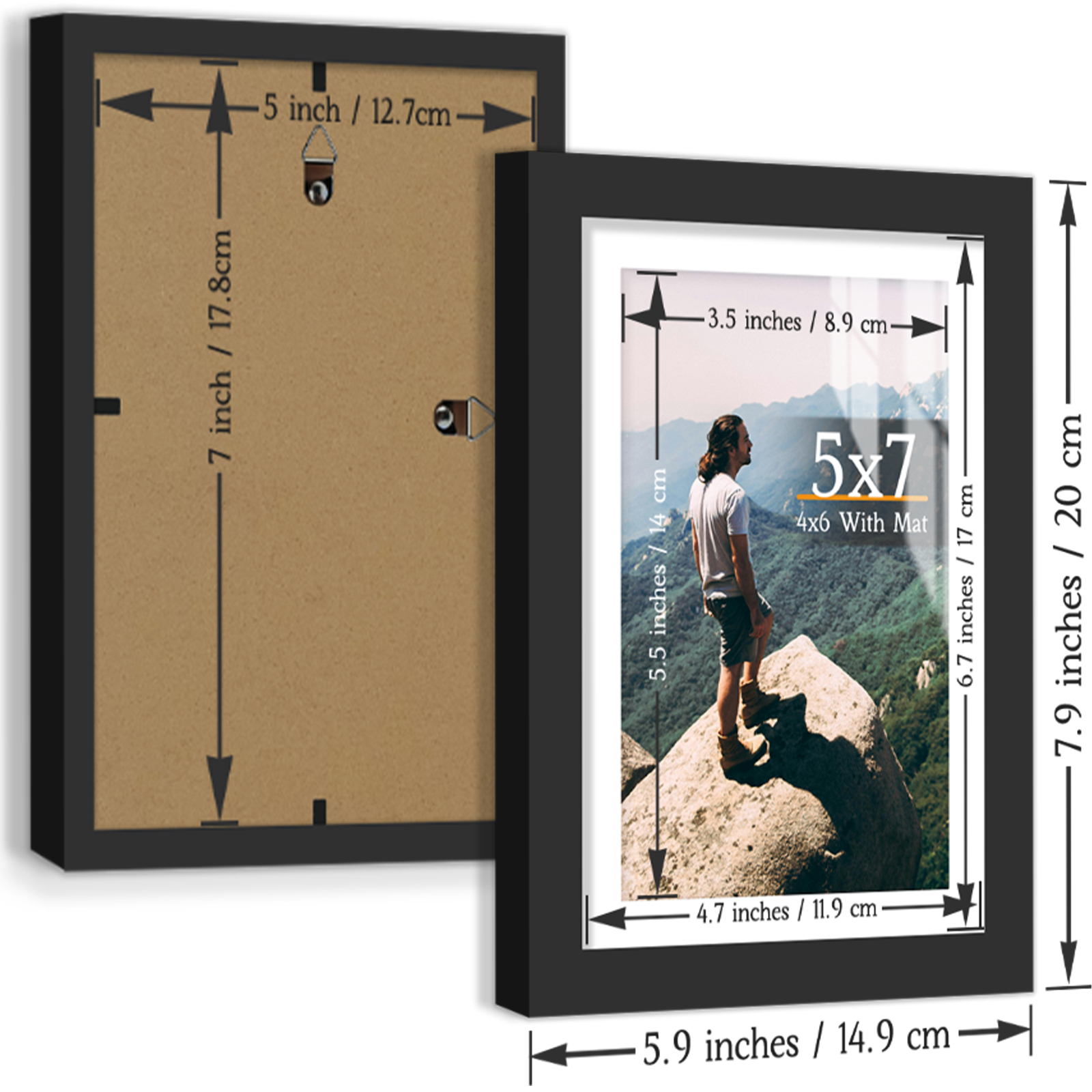 3pcs Picture Boxed Set, Display Pictures 4x6 With Mat or 5x7 Without Mat, Black/White/Burlywood Photo Frames H260306