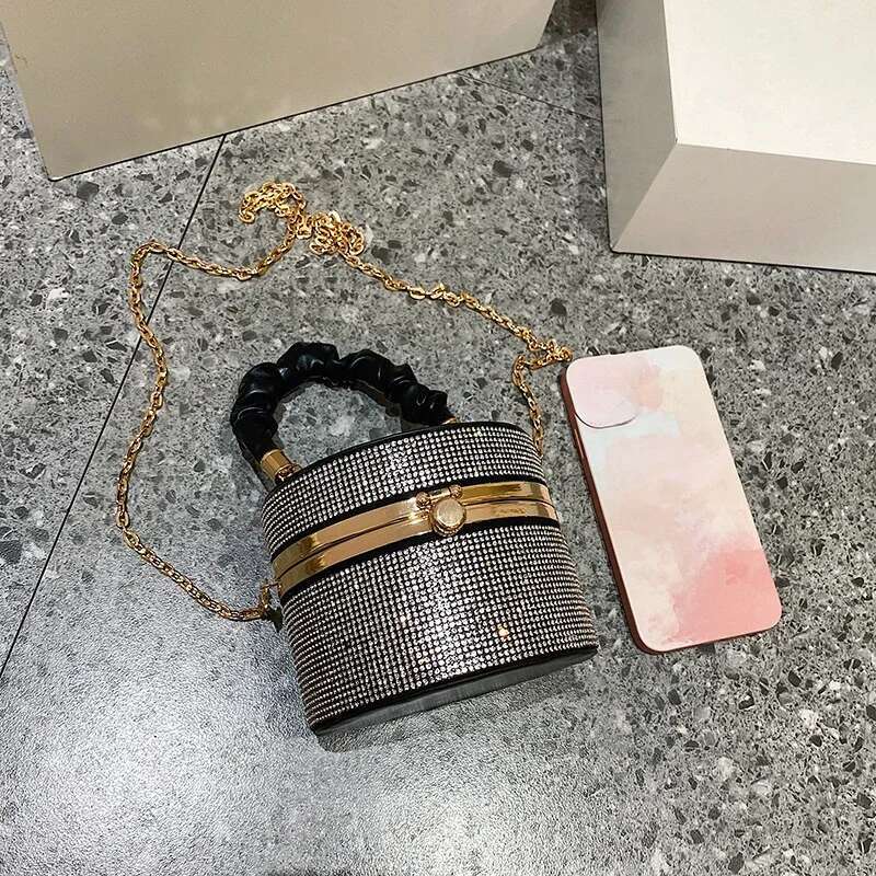 Shoulder Bag Crossbody Bags For Women Clutch With Rhies Bucket Women's Fashion Shining Metallic Messenger Handbags