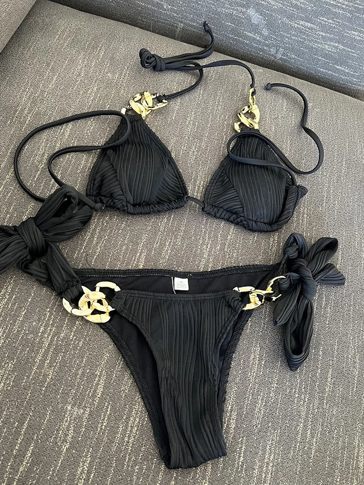 Circyy womens solid sexy bikini set two-piece beachwear summer sequined shower suit backless bikini swimsuit 250110