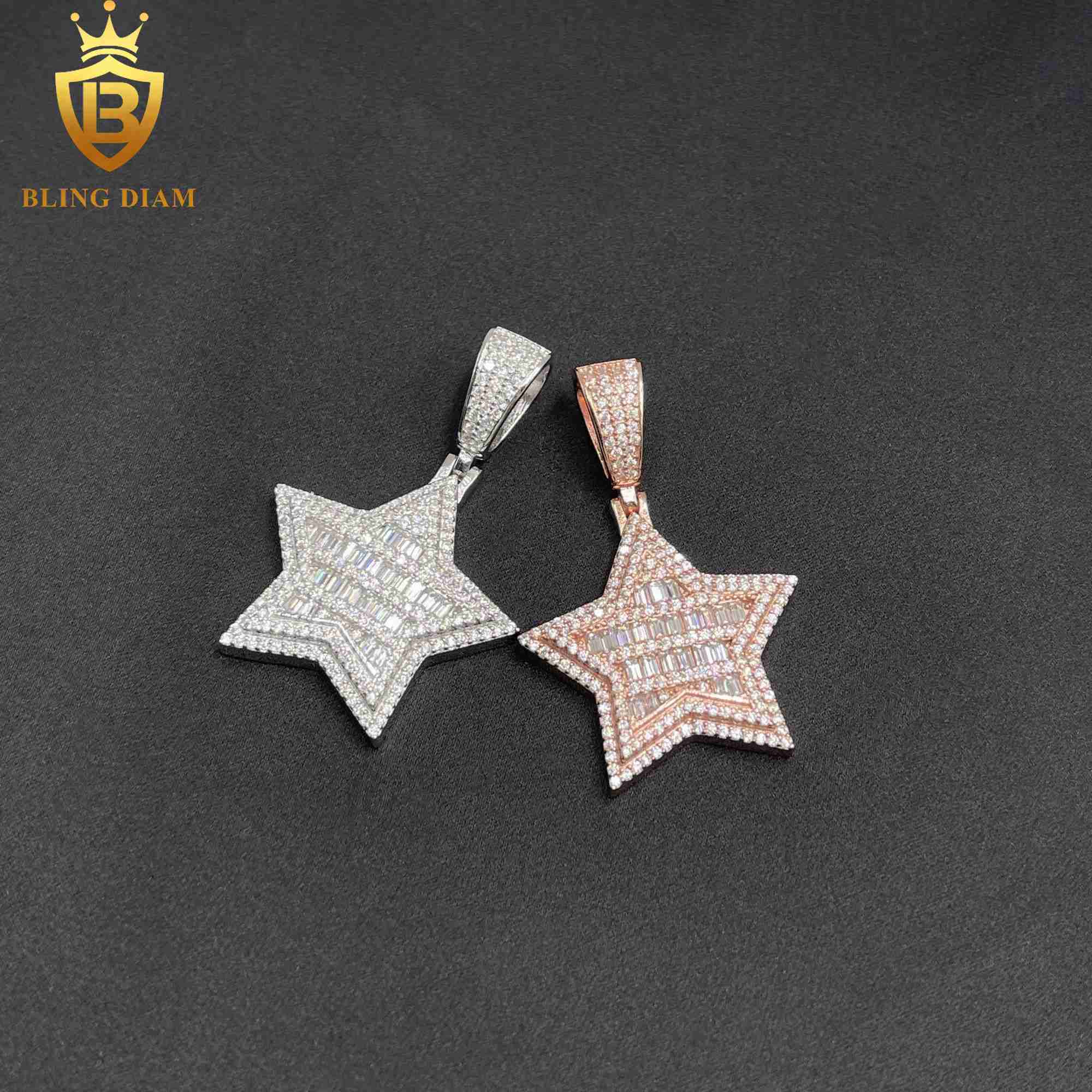 Hip Hop Custom Necklace Men Pass Diamond Tester 925 Sterling Silver VVS Moissanite Star Pendant Charm Necklace