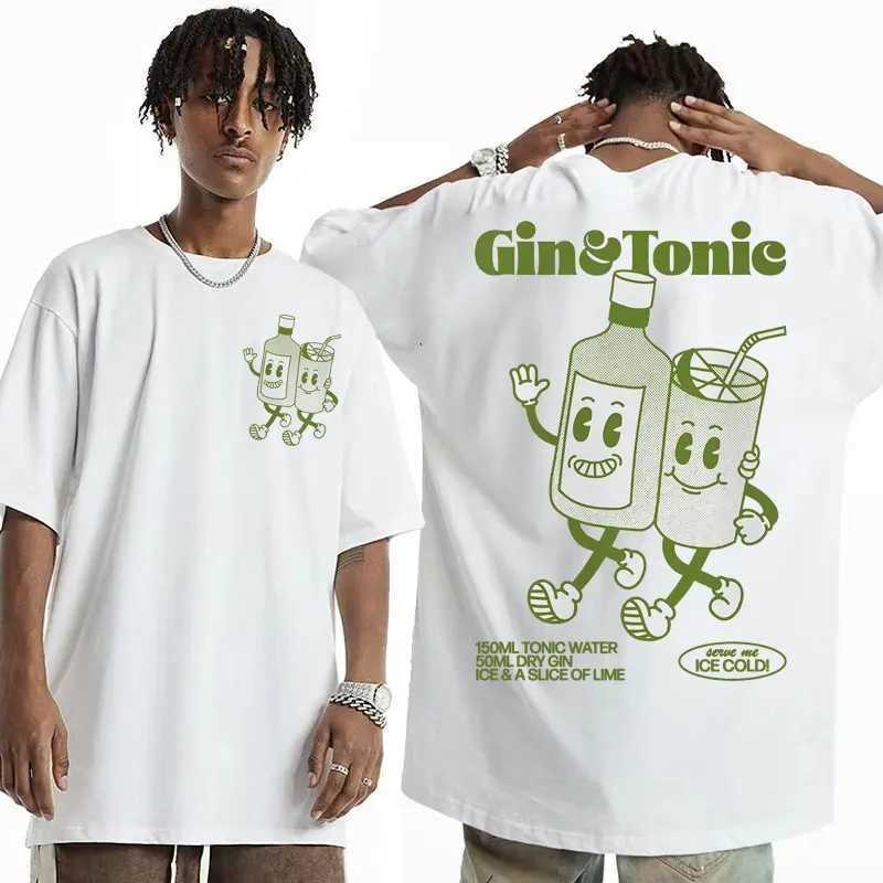 GIN AND TONIC Meme T Shirt Unisex Retro Cartoon Aesthetic T Shirts Men Summer Fashion Cotton Funny Cocktail Meme Graphic T-shirt X2501131