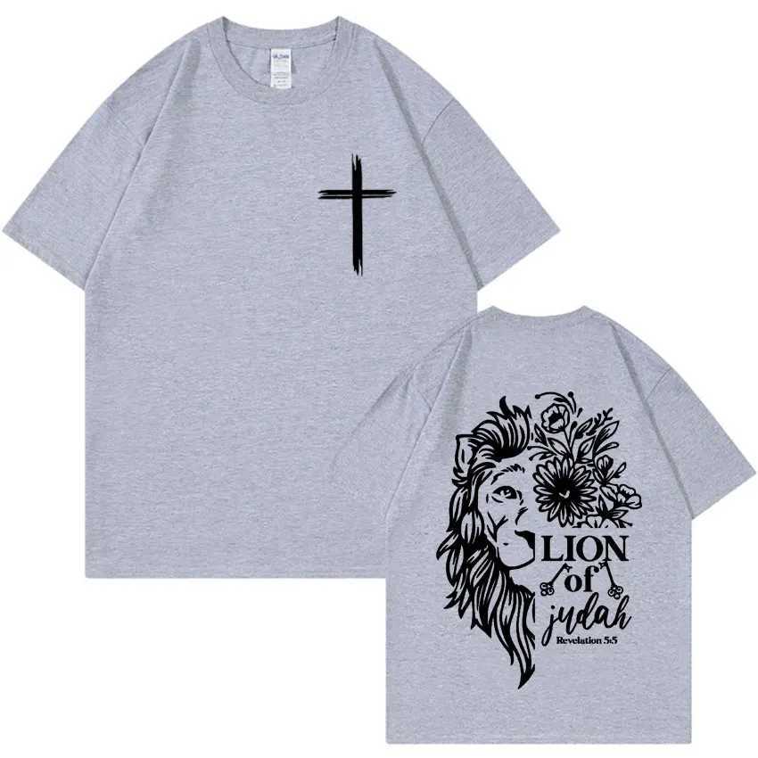 Jesus Lion of Judah Print T-shirt for Men Women Aesthetic Christian Clothing T Shirts Fashion Oversized 100% Cotton T Shirt Tops X250113
