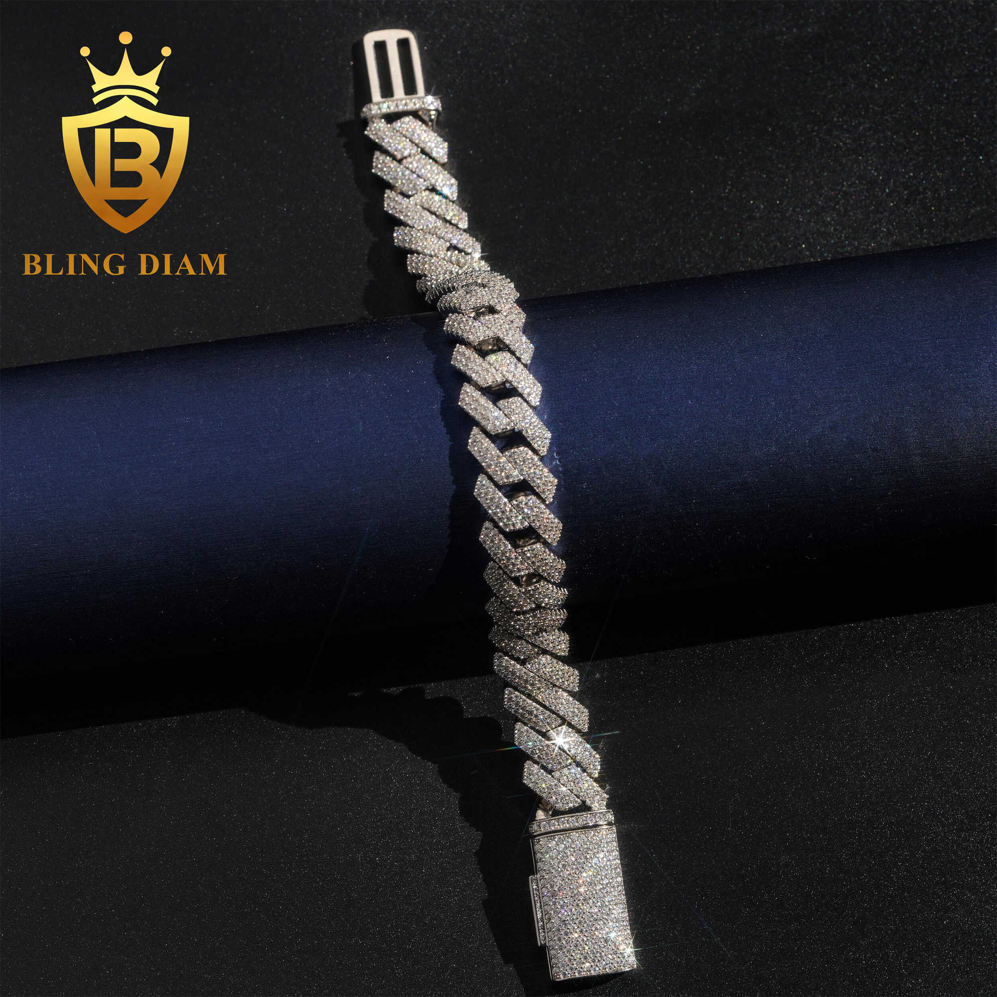 Hip Hop Jewelry Miami Cuban Link Chain For Men18mm Width Moissanite Cuban Chain Necklace 4 Row Iced Out
