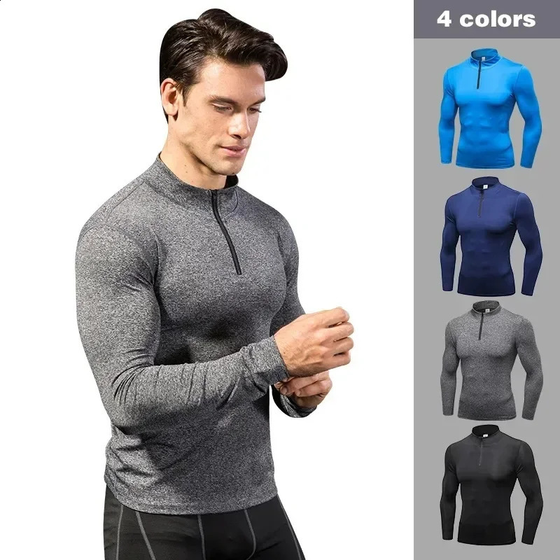 Running Shirt Mens LongSleeved Fitness Slim Top Compression Dry Half Zipper Leisure QuickDrying TShirt t shirt 250113