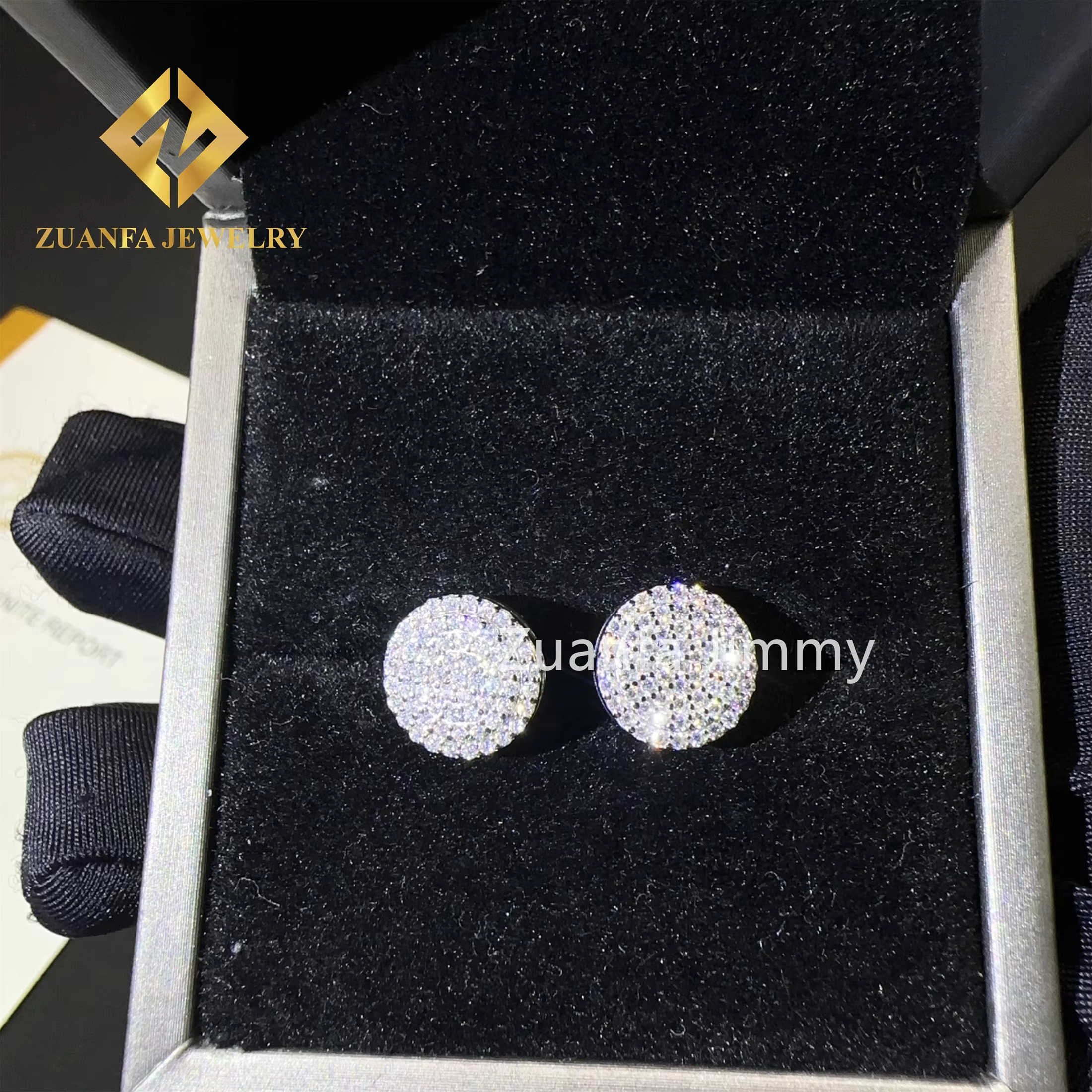 Drop Shipping iced out hip hop sterg sier Sier White Gold Plated screw back moissanite Dia Stud Earrings Men