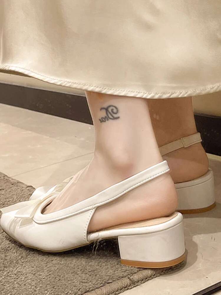 Sweet Solid Square Heels Sandals Women Summer New Elegant Bow French Ballet Female Fairy Gentle Style Mary Jane Shoes 2024