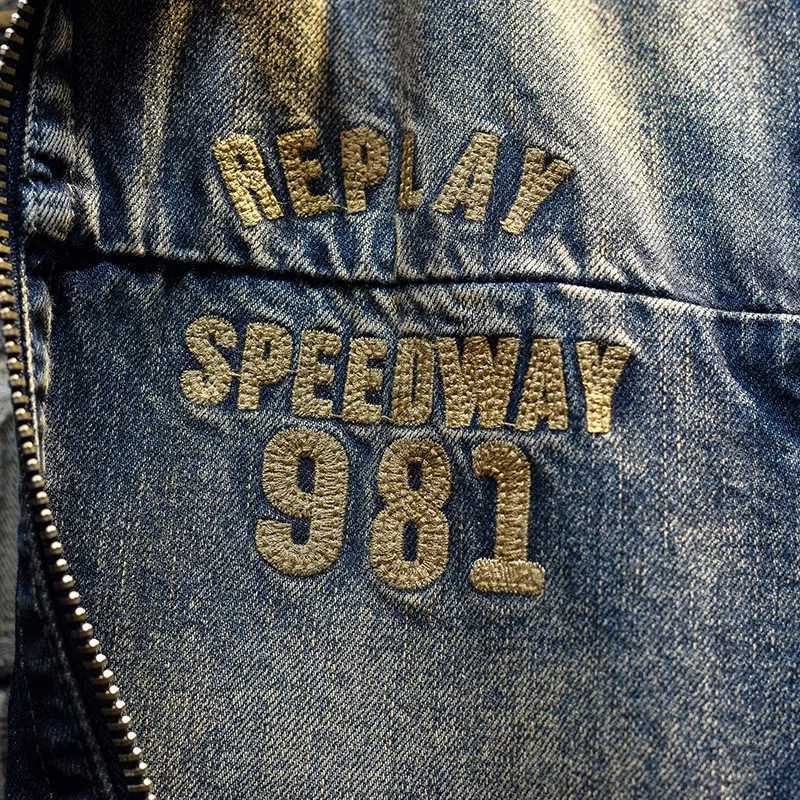 High-end fashion letters embroidered stand collar denim coat for men 2024fall mens clothing slim-fit retro fashion denim jacket X250113