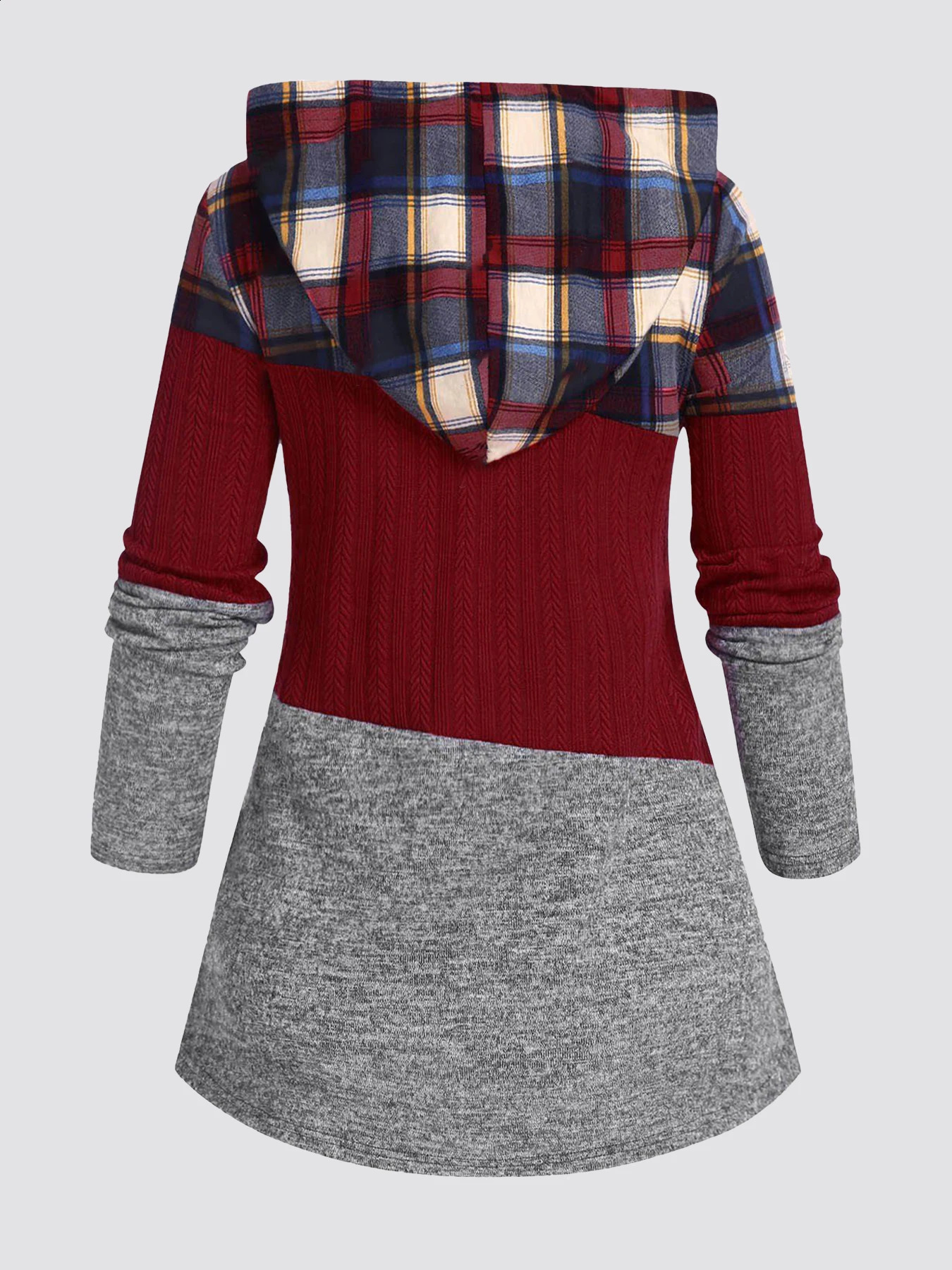 Plus Size Womens Suit Hooded Sweatshirts Colorblock Plaid Print Hoodie Drawstring Textured Tops Denim Pants Set 250106