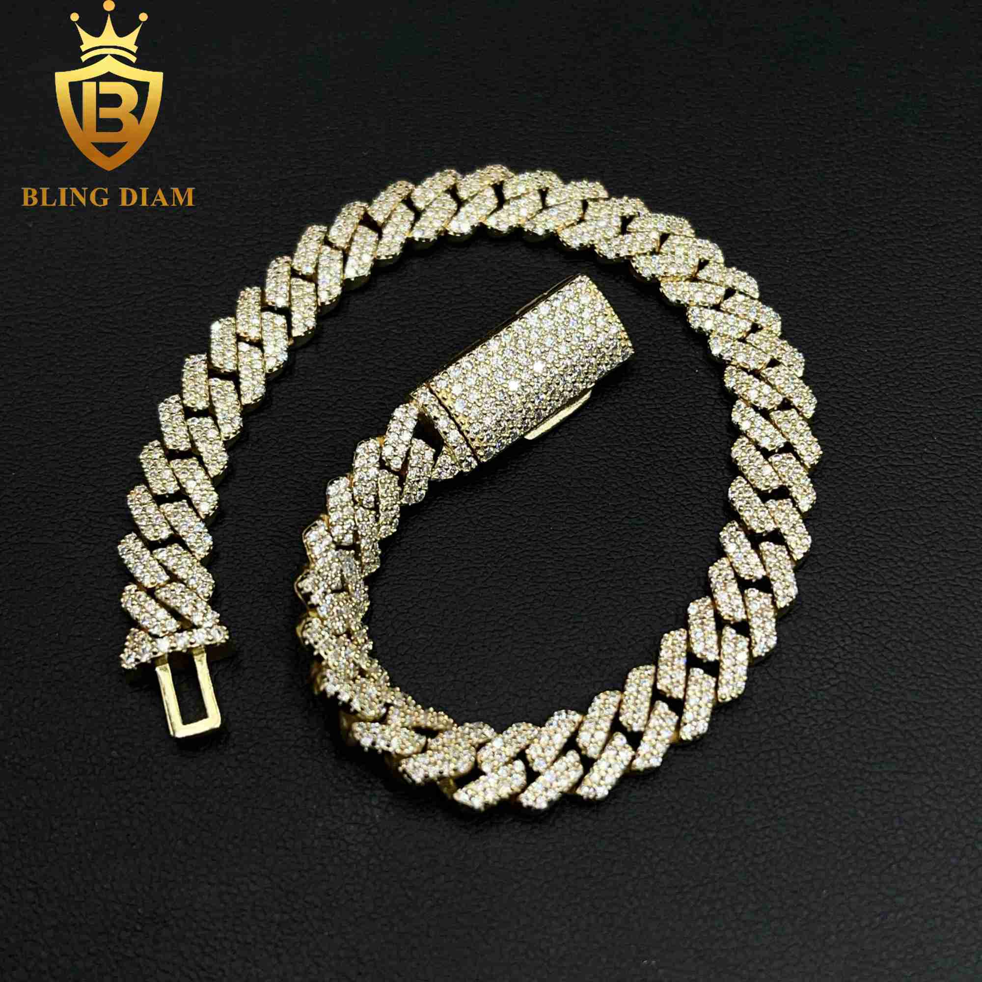 Hip Hop Jewelry 925 Sterling Silver VVS Diamond Moissanite Iced Out Cuban Link Chain 8MM Bracelet Necklace