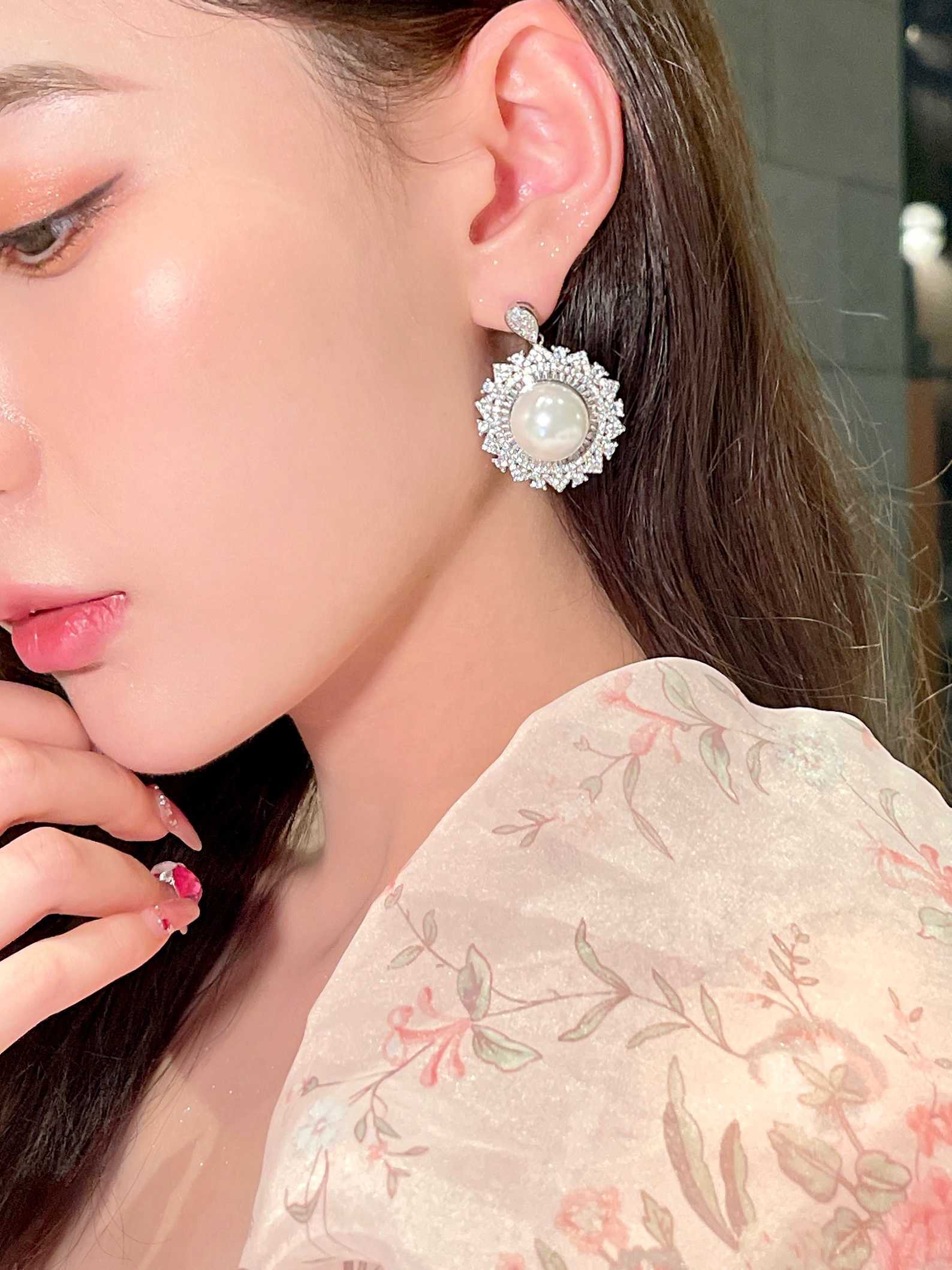 Shiny Big Pearl Moissanite CZ Diamond Stud Earrings for Wedding Gift Party Engagement or Anniversary-for Women Model N0226