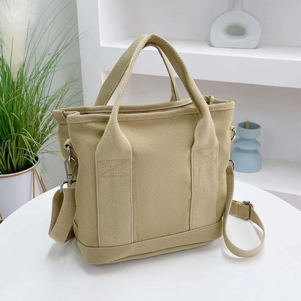 Ins Canvas Shoulder Pure Color Crossbody Large Capacity Simple Tote Bag Backpack Handbag