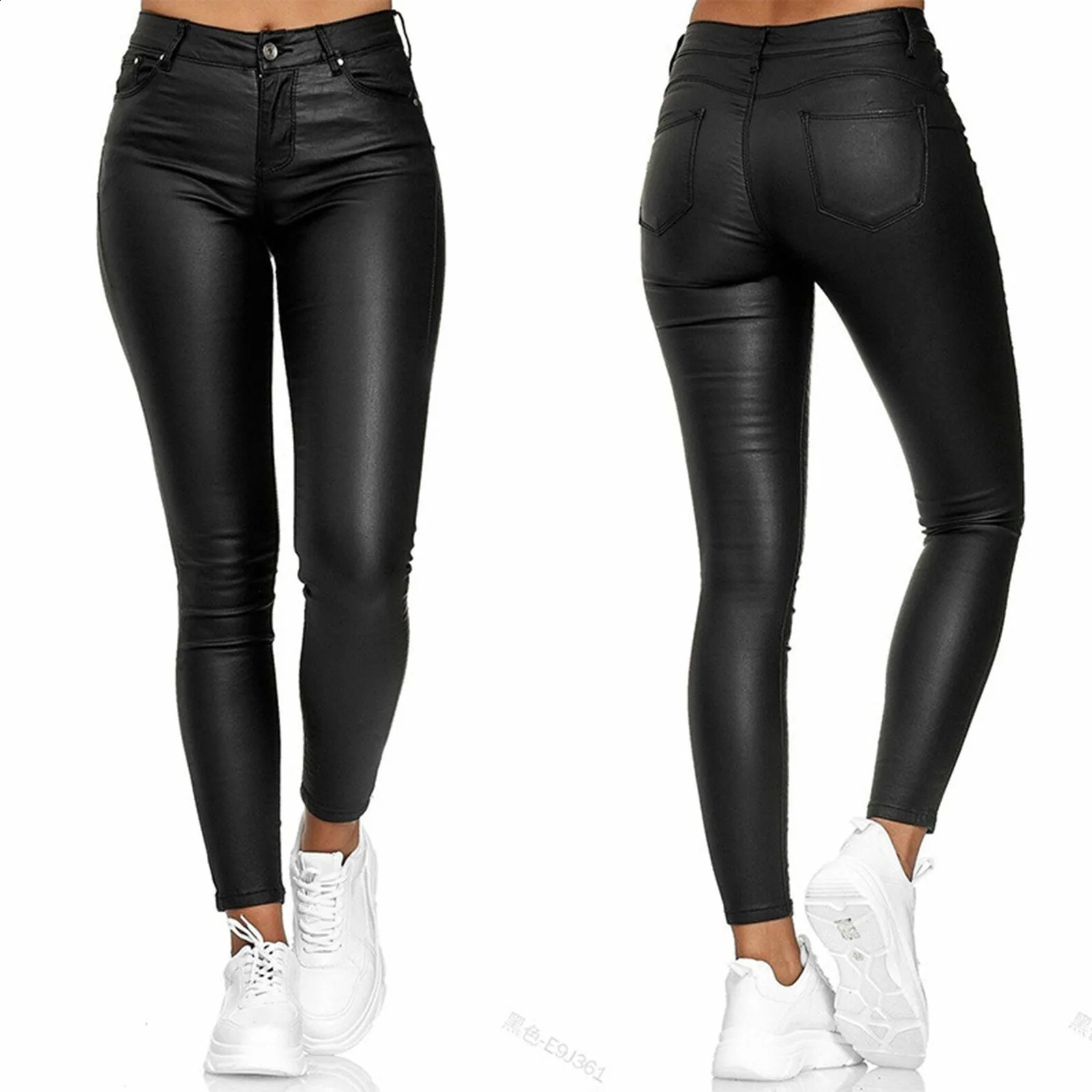 PU Leather Skinny Pants for Women Slim Fit Leggings Solid Casual Sexy Stretch Bodycon Trousers High Waist Pencil 250102