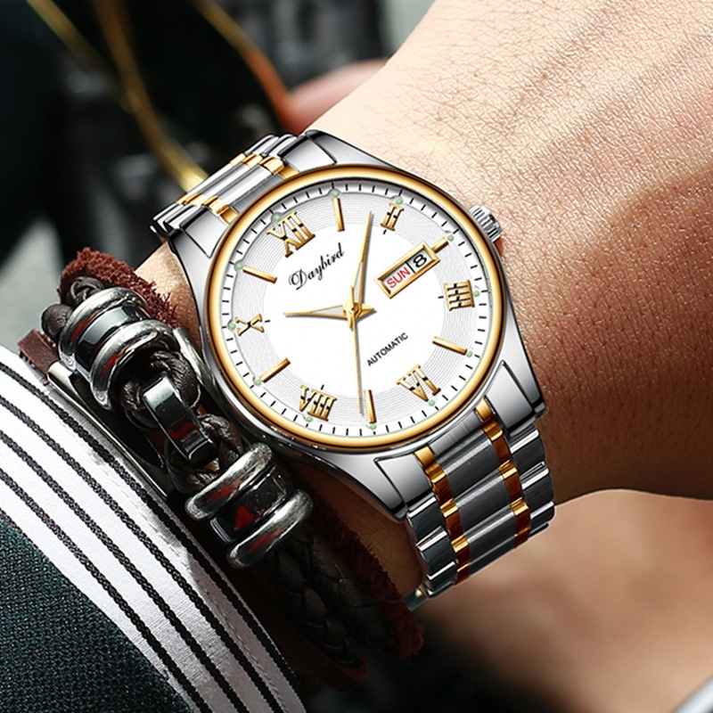 Men's Elegant Automatic Mechanical Watch with Skeleton Design, Night Glow, and Dual Calendar