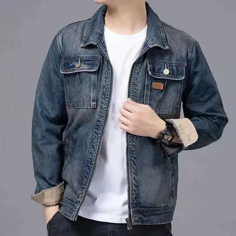 Male Jean Coats Zip V New In High Quality Mens Denim Jacket Elatic Washed Lowest Price Menswear Designer Korea Fast Delvery Y2k X250113