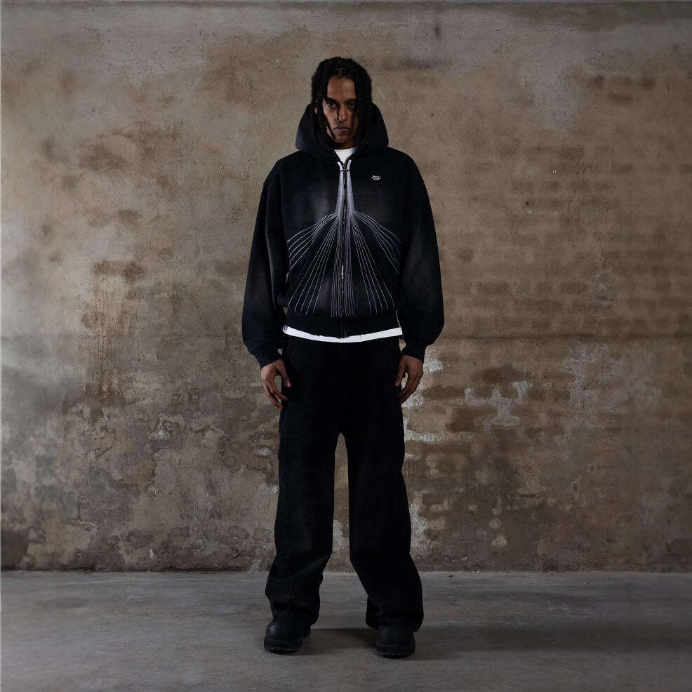 2024 Autumn/Winter Street Trendy Casual Solid Color Sternum Hot Diamond Zipper Loose Hoodie Punk Style