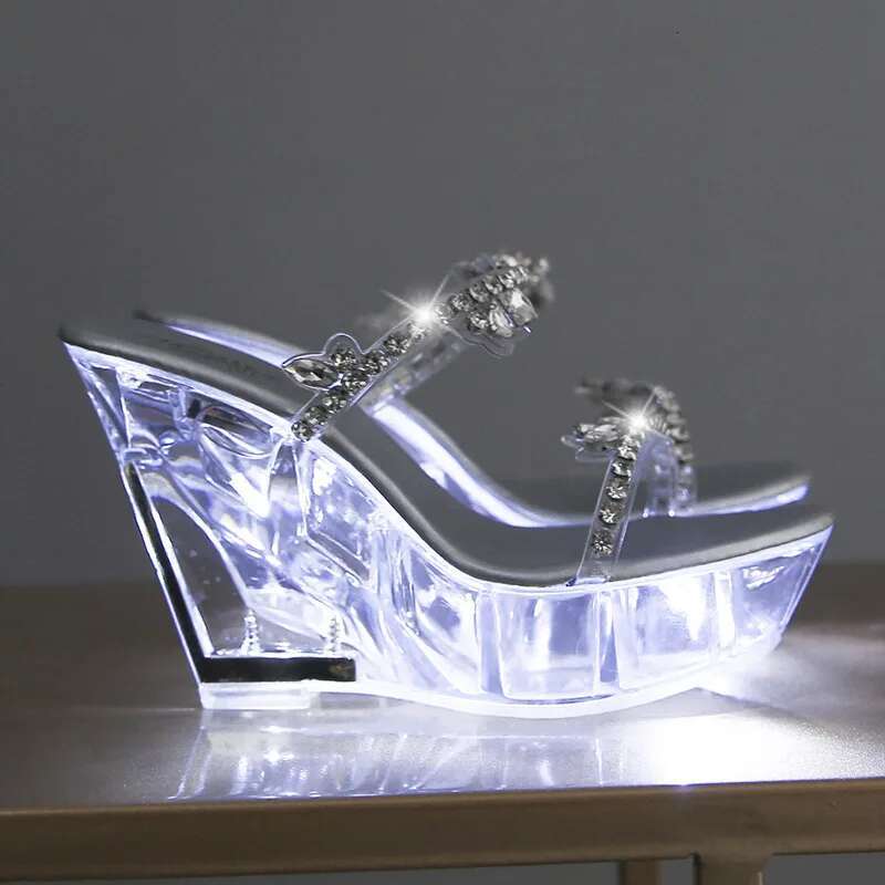 Women's Luminous Dia Car Model Nightclub High Heel Slope Heels Walk Show Steel Pipe Dance Shoes Crystal LFD