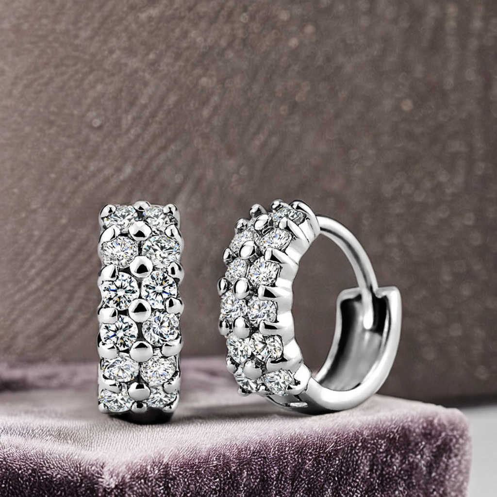 Fashion Jewelry 925 Sterling Silver Full Diamond Brilliant Zircon Micro-Insert Hoop Earrings for Women