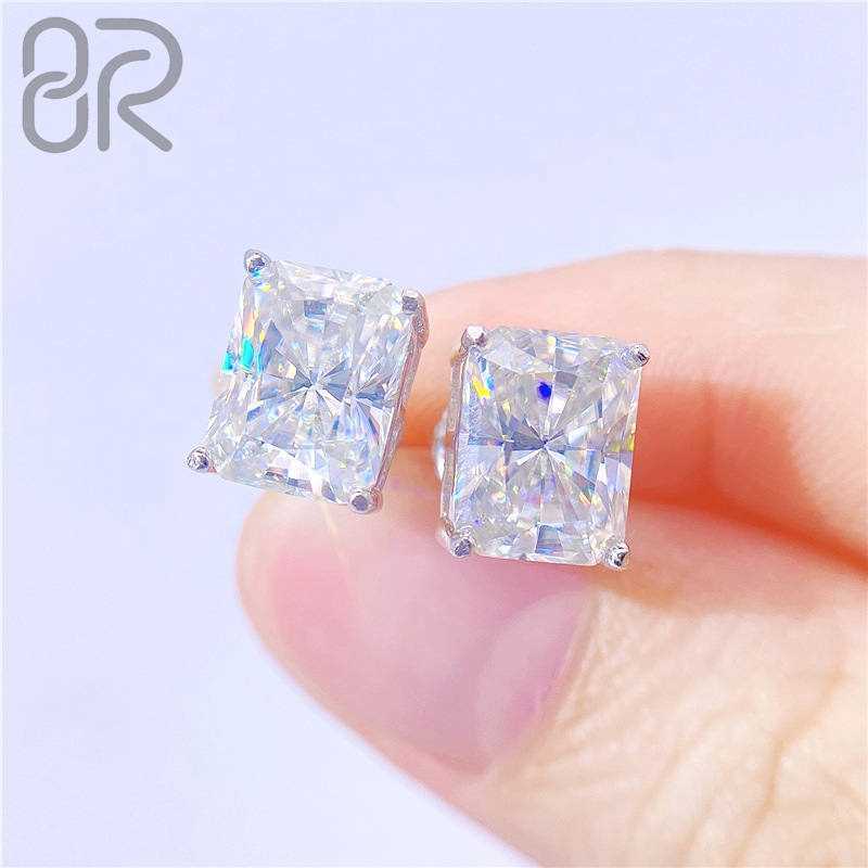 3.5CT Vvs Moissanite Earrings Fast Shipping Wholesale Bling Ice Out Square Diamond Cut 925 Silver Stud Earrings For Women