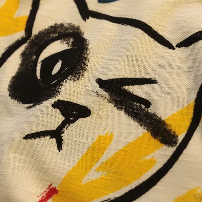 Summer New Fashion Printing T-Shirts Man Round Neck Casual Short Sleeve Pullovers Pure Cotton Loose Y2K All-match Vintage Tops X250113