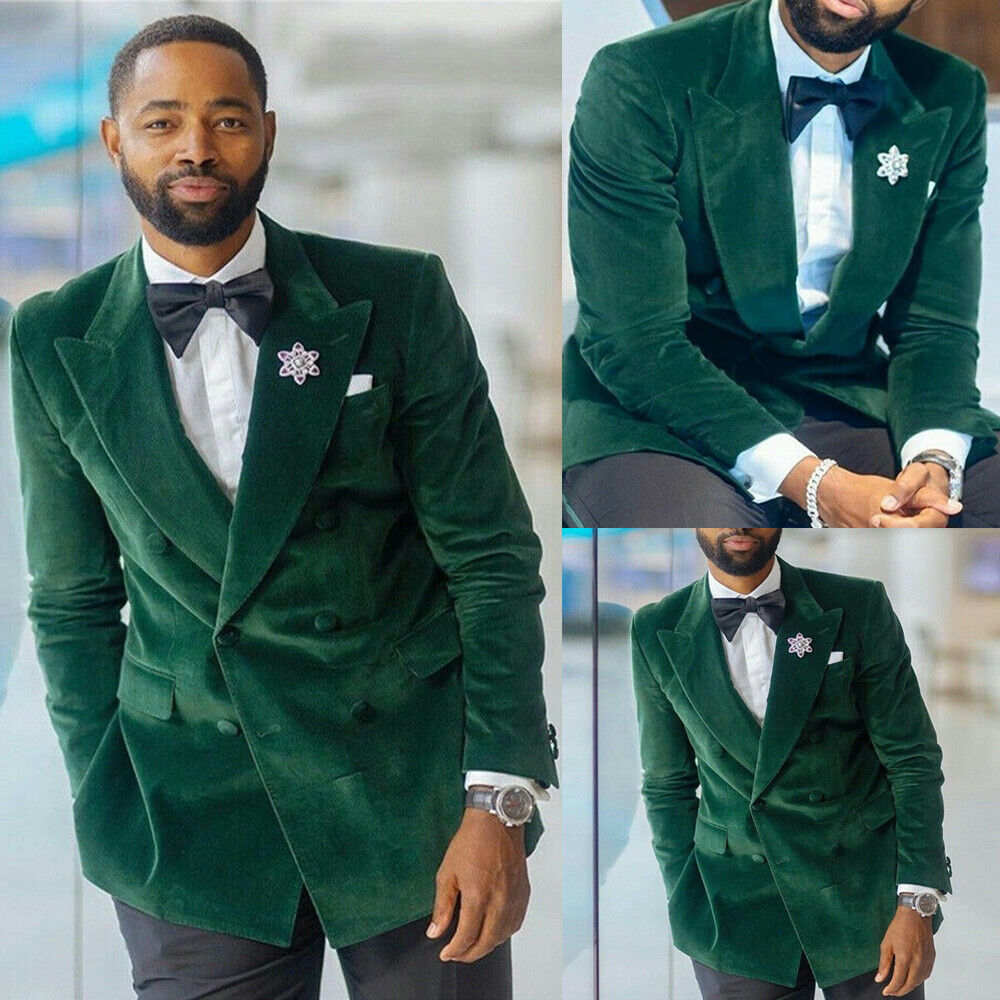 Classic Men Suits 2 Piece Set Jacket Pants Velvet Wedding Tuxedos Peaked Lapel Double Breasted Party Event Groom suit Customized High Quality