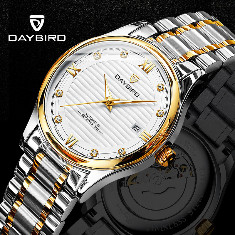 Men's Elegant Automatic Mechanical Watch with Skeleton Design, Night Glow, and Waterproof Steel Band Newly designed men's watch