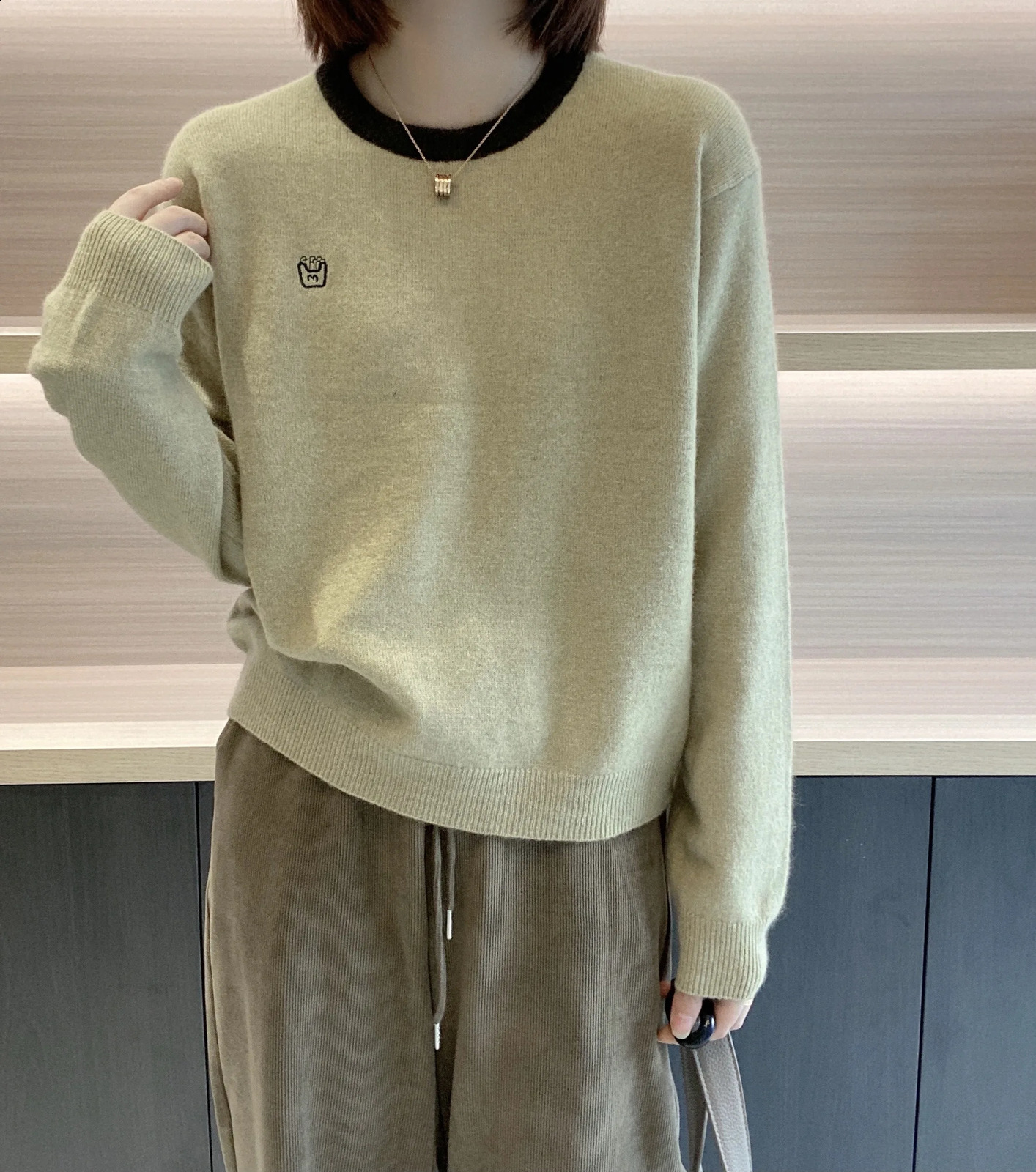 Womens round Neck Knitted Wool Sweater 100% Pure Multi Colored ed Easy Fit Spring Autumn Edition 250113