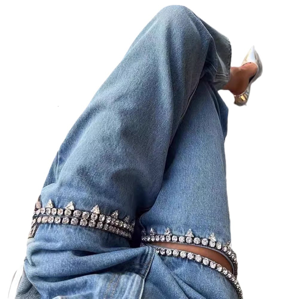 designer jeans baggy jeans womens designer 's bestselling blue perforated straight leg women's 2024 spring/summer jeans 59d