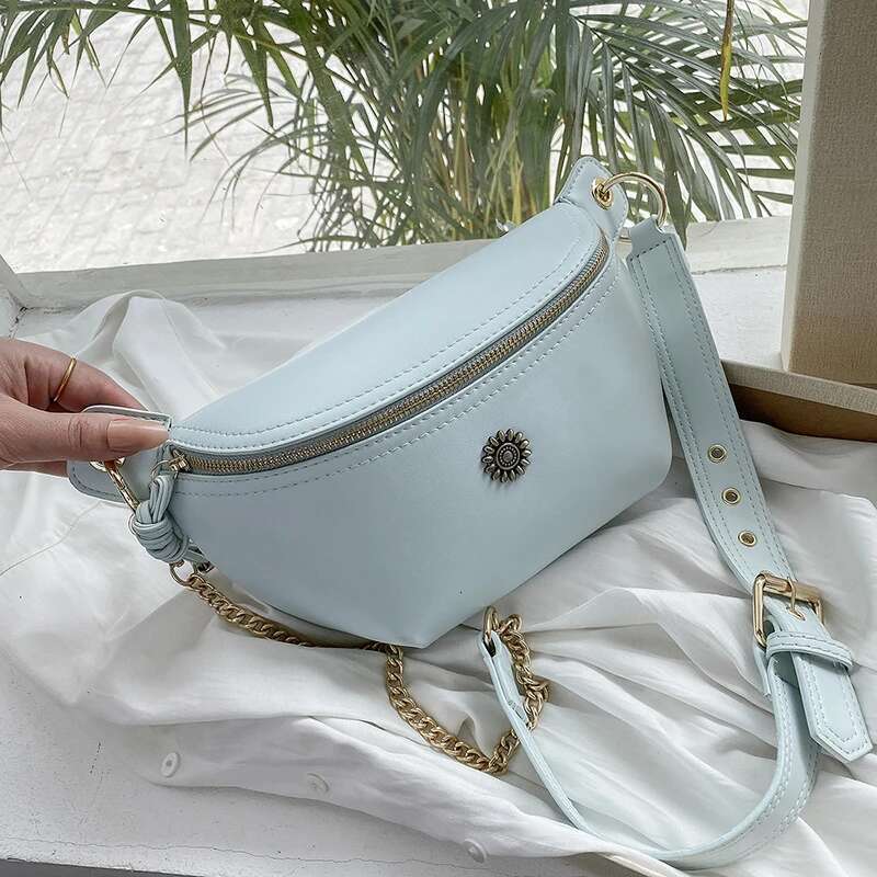 Chain For Women Sier Fanny Quality PU Leather Saddle Crossbody Chest Female Waist Pack Banana Hip Bag Purse