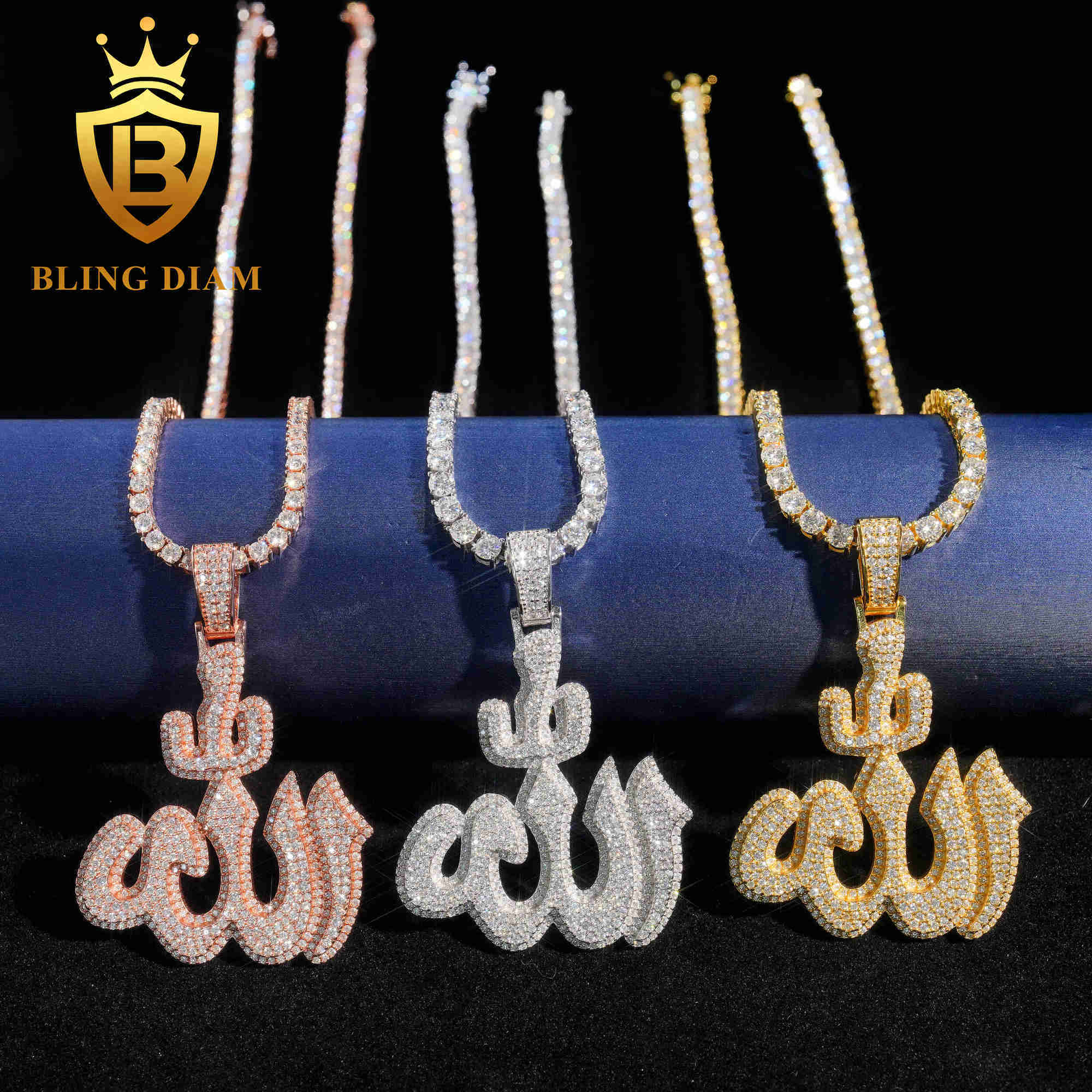 Street Jewelry Hip hop Moissanite diamond pendant 925 soild Silver Pass Diamond Tester allah pendant for tennis chain