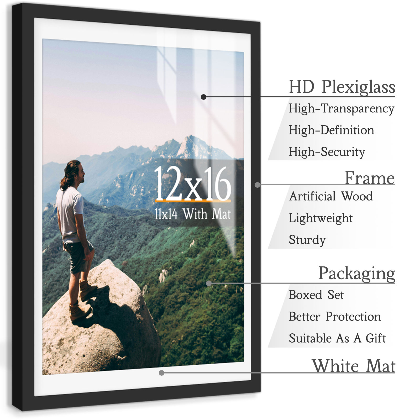 Matte Black/WoodColor Gallery Picture Frame, 12x16/11x14/8x10/8x8/5x7/4x6 Inch, Matte/Wood Grain Wall Hanging Photo Frame H260306