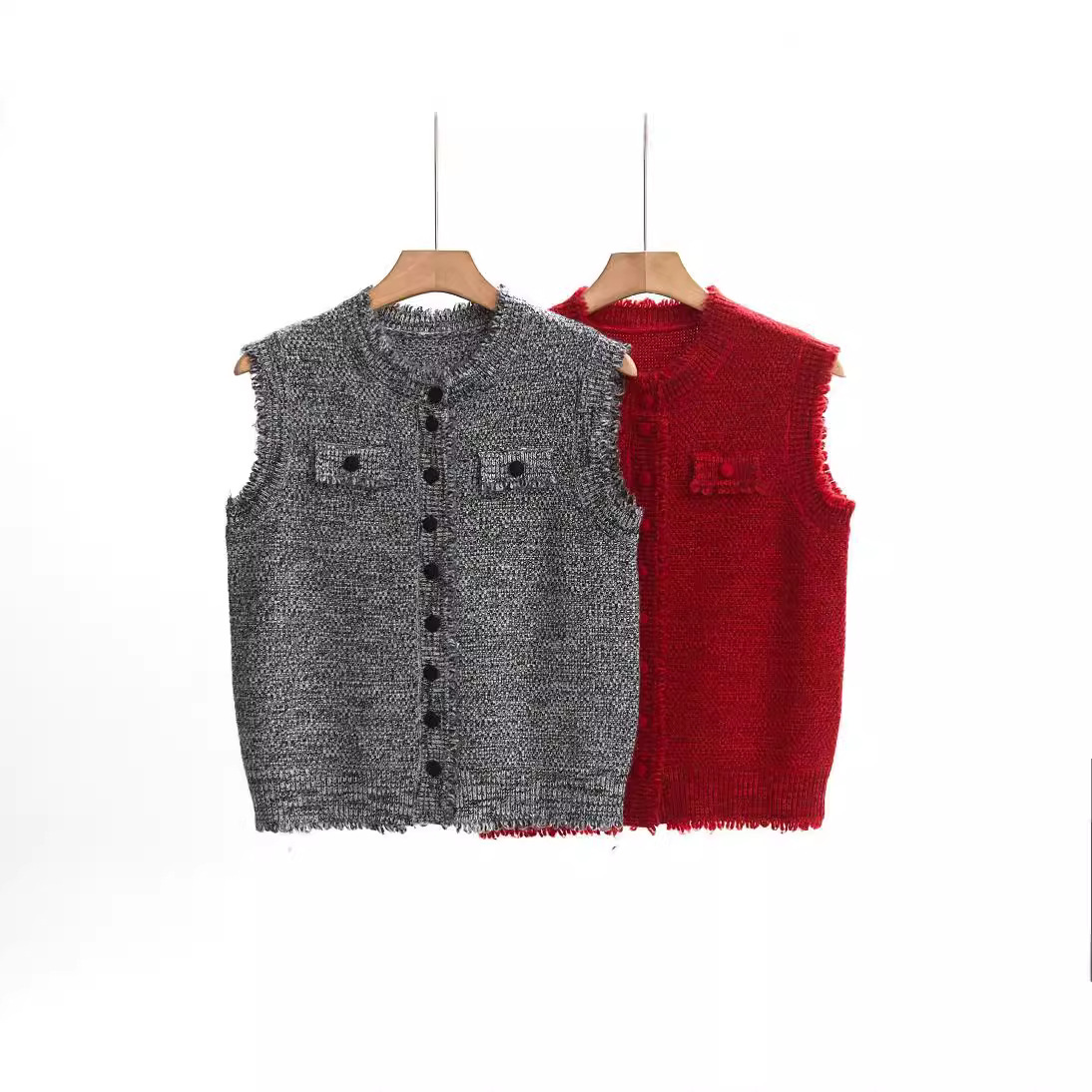 D200 Xiao Xiangfeng autumn new retro coarse flower knitted sweater vest female beaded vest