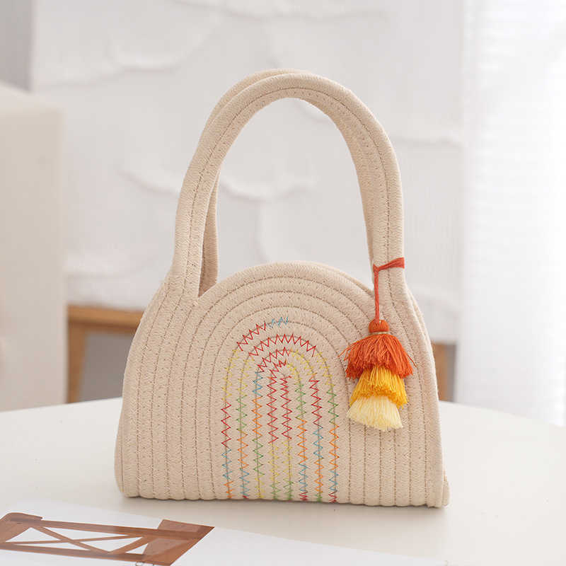 Knitted Bag for Women 2023 New Simple and Fashionable Handbag, Hand-held Cotton Thread Vacation Tote Bag, Mini Handbag 250113
