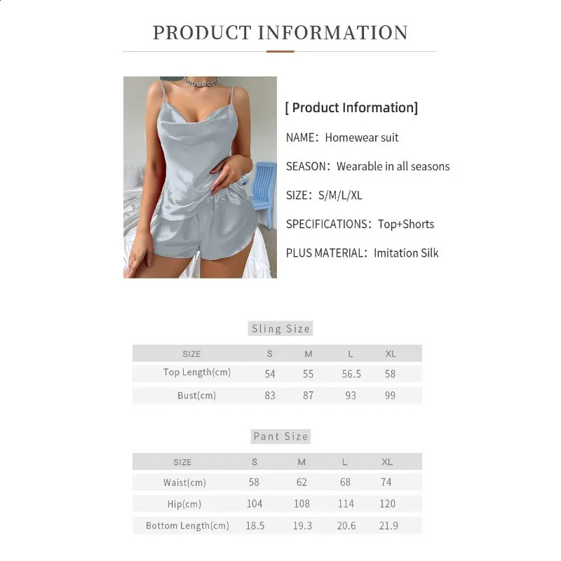 y Sexy Sleepwear Sleeping Pants Twopiece Set Women Casual Four Seasons Home Clothing Thin Silklike Suspender Nightdress 250110