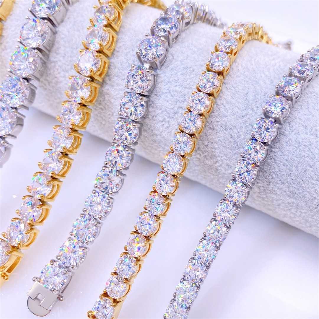 Hot Selling 5mm 20inch Moissanite Necklace Full Iced Out Moissanite Diamond 18K Gold Plated Tennis Link Chain for Men Women