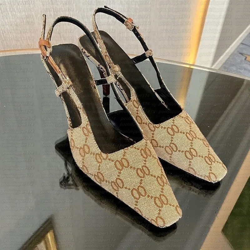 Heel Designer women Shoes Slingback Genuine leather loafers With Box Sandals for women Slide heels Slipper Pump kitten Heel black white brown dress Shoe 35-42