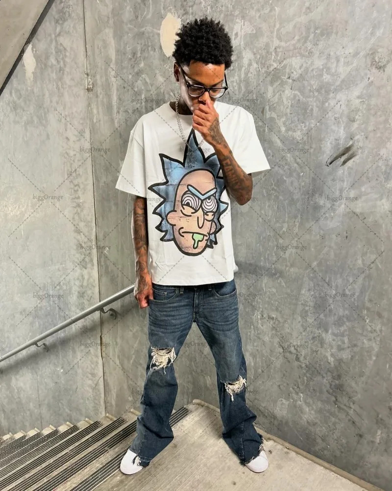 Hip-hop Punk Trend Streetwear Short-sleeved Harajuku Spoof Anime Print Oversized T-shirt Men American Retro Casual Top 250109