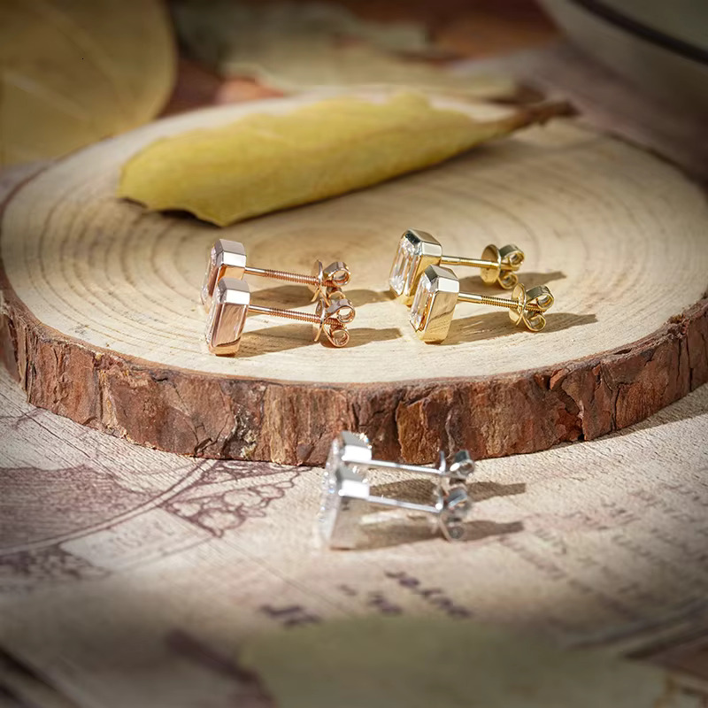 Starsgem 4x6mm loose emerald cut lab grown moissanite dias 9k/10k/14k/ bezel earrings stud Eemerald Cut