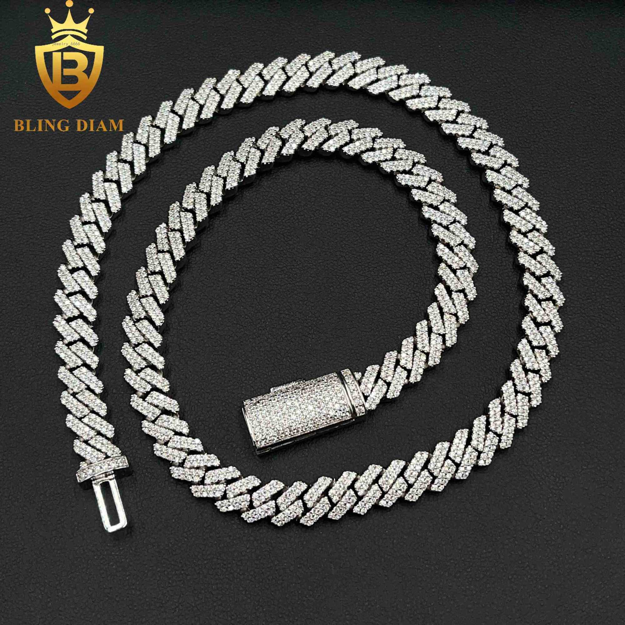 Hip Hop Jewelry 925 Sterling Silver VVS Diamond Moissanite Iced Out Cuban Link Chain 8MM Bracelet Necklace