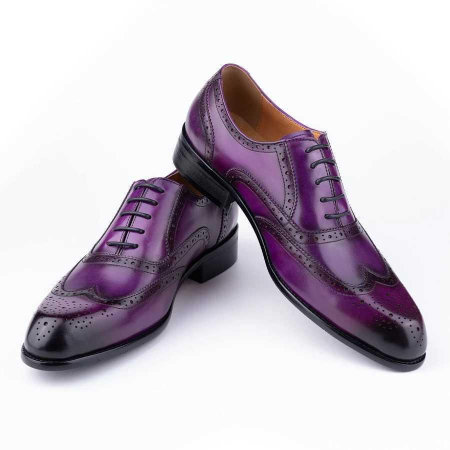 Fi New Trend Oxford Mens Handmade Carving Craft Purple Wedding Party Shoes Original Designer Customized Service AdultXJ250113