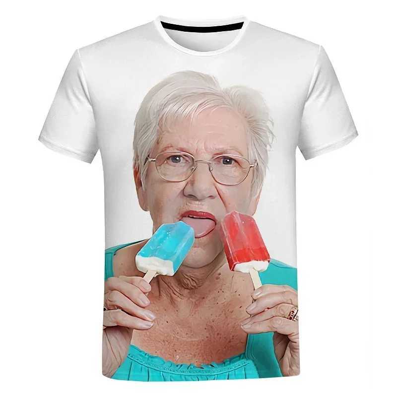 Senior Women Licking Popsicle 3D Print T Shirt Summer Fashion Personalized Men T-shirt Kawaii Grandma Fun Popsicle Short Sleeve X250113