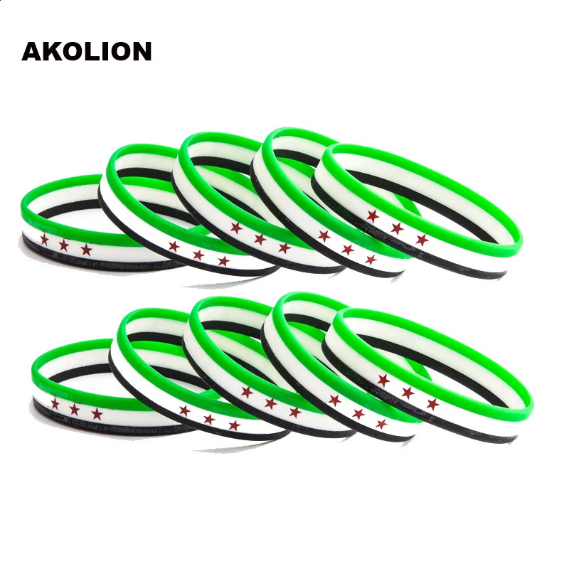 10pcs a Lot Syria Flag Silicone Rubber Bracelets Sports Wrist Band Bangle for Women Men 10pcs FB-0003 250107