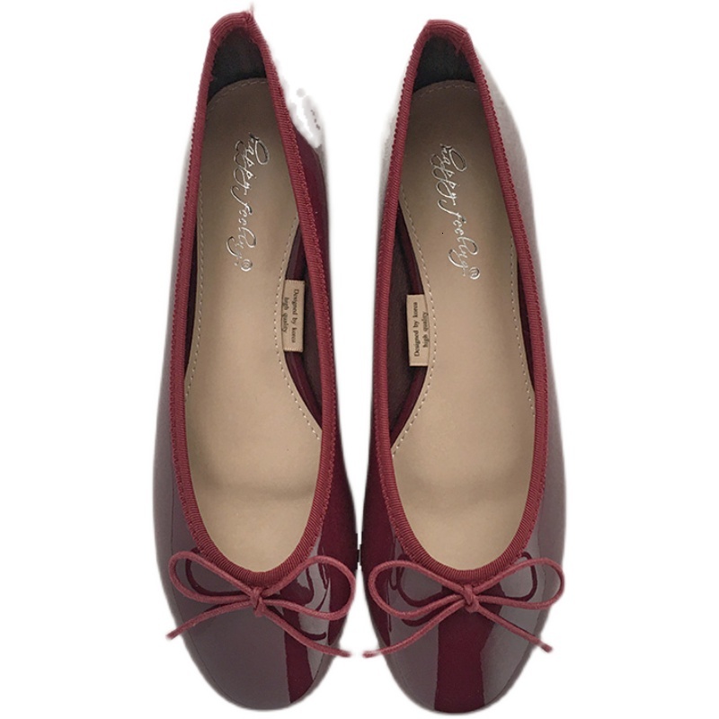 Spring Autumn Bowtie Ballet Flats Round Toe Japanned Leather Ballerina Shoes Strings Bow Moccasins Women Slip On Loafers