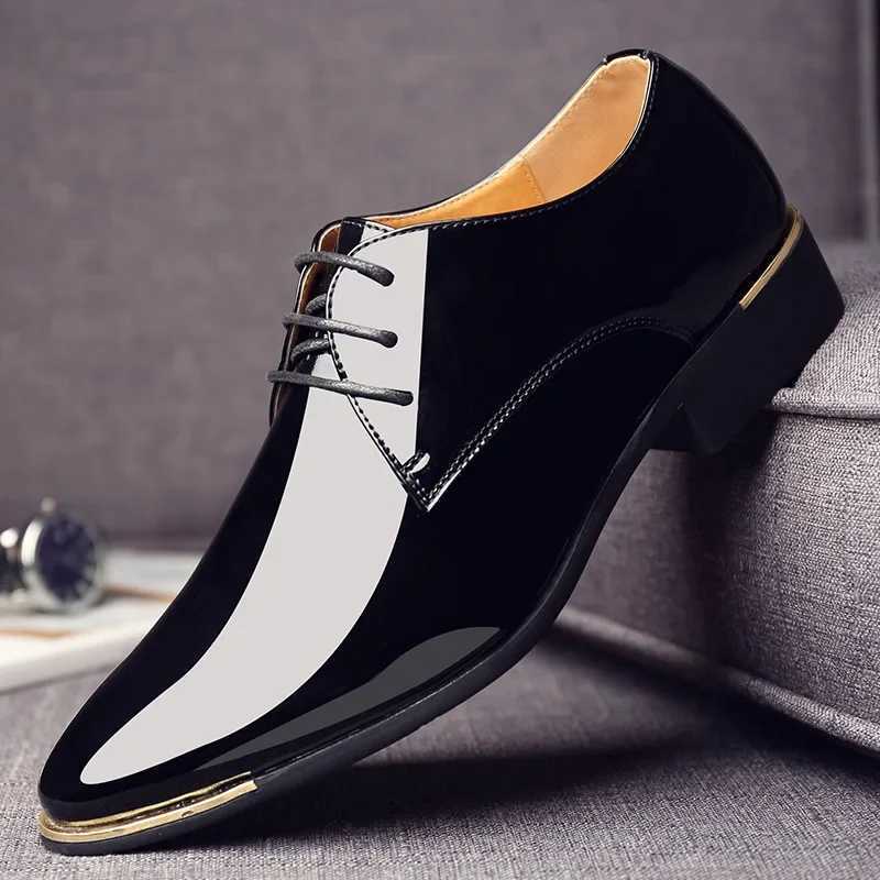 2024 New Mens Patent Leather Shoes British Style Mens Dress Shoes Lace Up Pointed Toe Wedding Business Party Social Shoe MaleXJ250113
