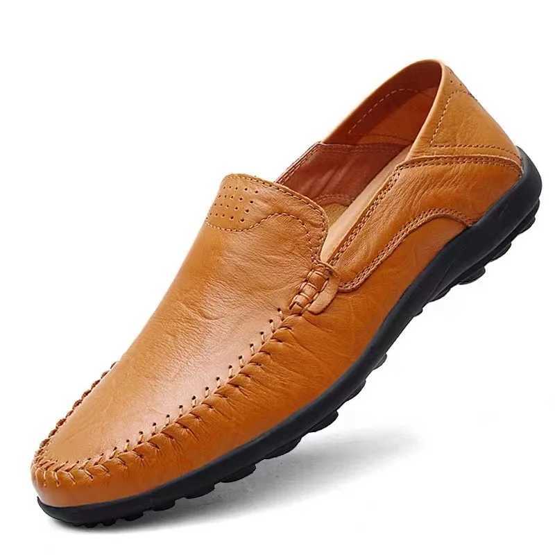 Genuine Leather Men Shoes Casual Luxury Brand Formal Mens Loafers Italian Breathable Slip Male Boat Shoes Plus Size XJ250614