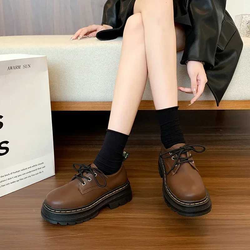 Classic Thick-soled Loafers with Frt Laces British-style Thick-heeled Oxford Shoes College Outdoor Fi Style Zapatos MujerXJ250113