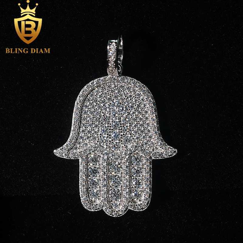 New Custom Hamsa Hand Pendant Hip Hop Jewelry Full Diamond VVS Moissanite 925 Silver Charm Pendant Passes Diamond Tester